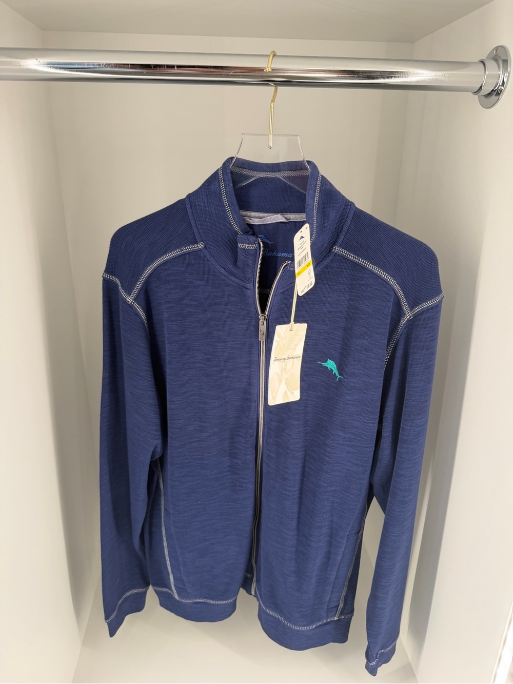 Tommy Bahama Navy Zip-Up Jacket with White Stitching